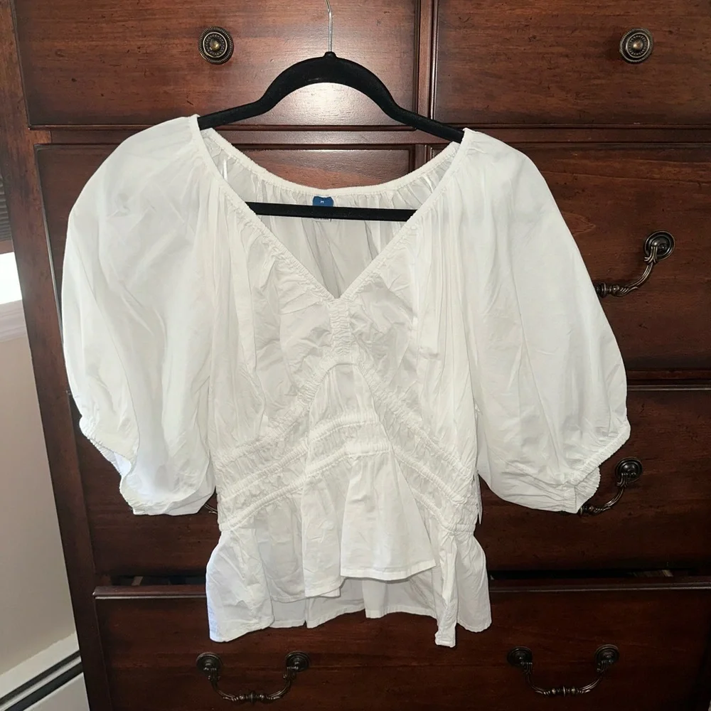 Old Navy White Smocked V-Neck Peplum Top